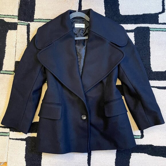Dries Van Noten Jackets & Blazers - Dries van Noten Navy Wool Short Coat with Oversized Lapels EU 34 XS